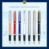 Waterman Hémisphère rotulador roller | color negro brillante con adorno de oro de 23 quilates | punta fina con cartucho de tinta negra | estuche de regalo