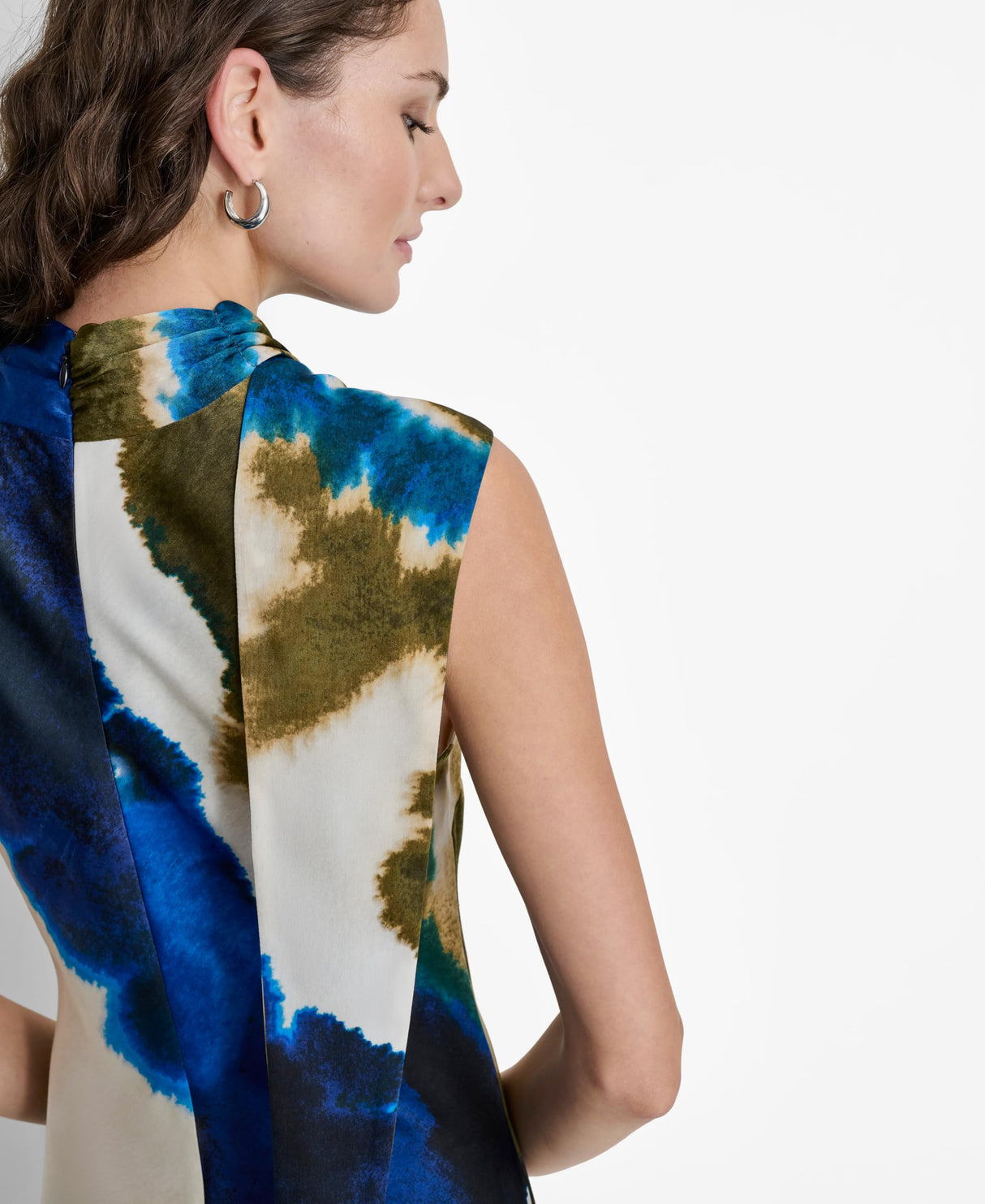 DKNY Sleeveless Printed Tie Neck Vestido, Remolino de Tinta explotado, M Mujeres