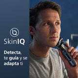 Philips Serie 7000 Afeitadora Eléctrica Hombre, Máquina de Afeitar Barba con Recortadora, 60min de uso, En Seco y Húmedo, Recargable, Centro de Limpieza, Base Carga, OneBlade, Funda, S7887/78, Gris