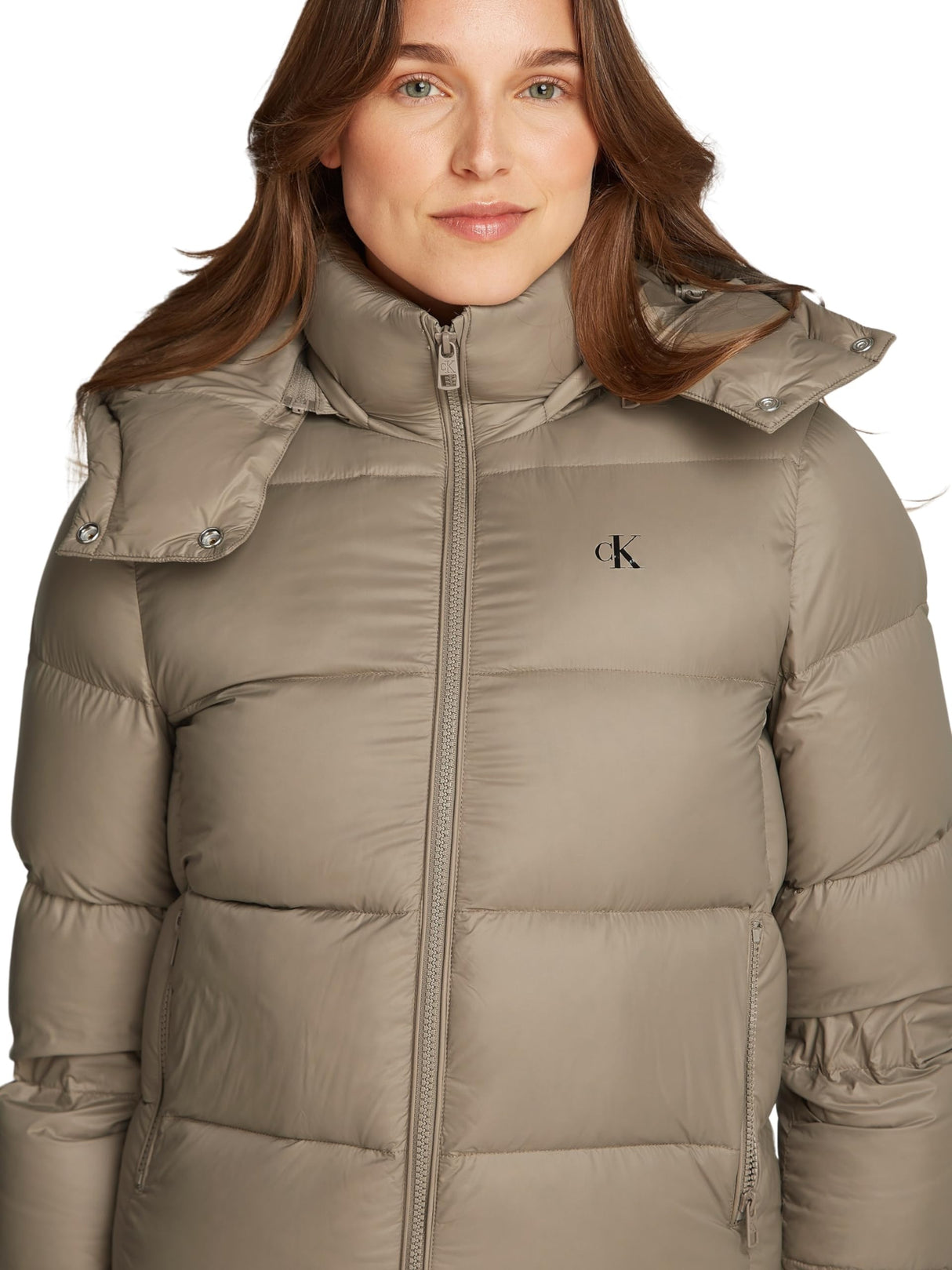 Calvin Klein Cazadora acolchada Mujer Down Short Puffer con capucha, Beige (Brindle), 3XL
