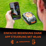 Yard Force Robot cortacésped NX80i (hasta 800 m², con conexión Wi-Fi, aplicación, Sensor ultrasónico iRadar, función de Corte de Bordes, Panel de Control LCD con Teclado numérico), negro/naranja