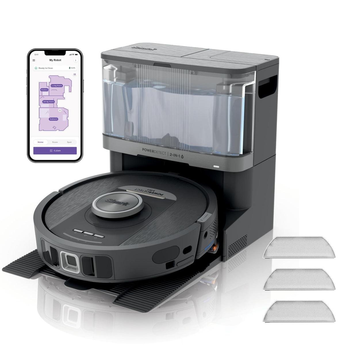 Shark PowerDetect Robot Aspirador y fregona 2 en 1, NeverTouch 30 días autovacía y autorecargable, con navegación 3D y LiDAR, NeverStuck Obstáculo Bypass, WiFi/App/Alexa, Negro RV2800YEUK