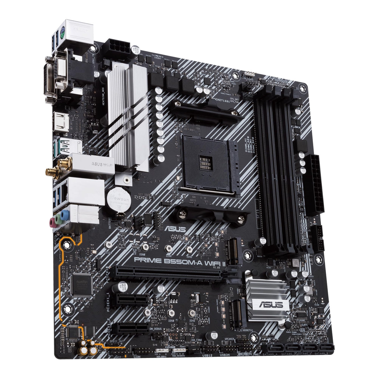 ASUS Prime B550M-A WiFi II - Placa Base Micro-ATX AMD B550 (2X M.2, PCIe 4.0, Wi-Fi 6, 1 GB Ethernet, HDMI, DVI-D, D-Sub, SATA 6 Gbps, USB 3.2 Gen. 2 de Tipo A y Conectores Aura Sync RGB)