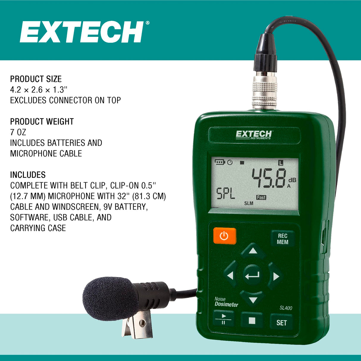 Extech SL400 Dosímetro de ruido personal con interfaz USB