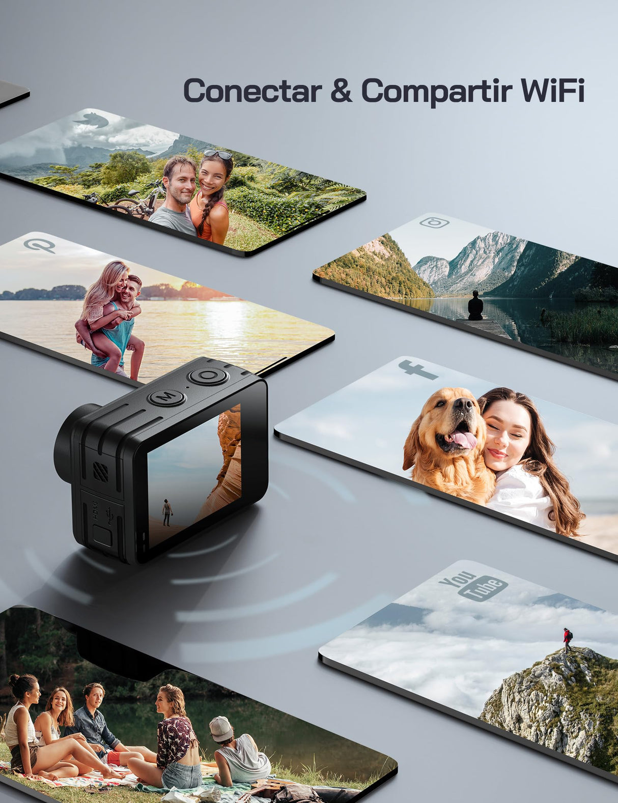 WOLFANG GA420 Cámara Deportiva Doble Pantalla 4K 60FPS 24MP, 10M Cuerpo/40M Impermeable, WiFi Webcam Videocámara Subacuática, Micrófono Dual, Control Remoto, EIS, 2x1350mAh Baterías,Accesorios