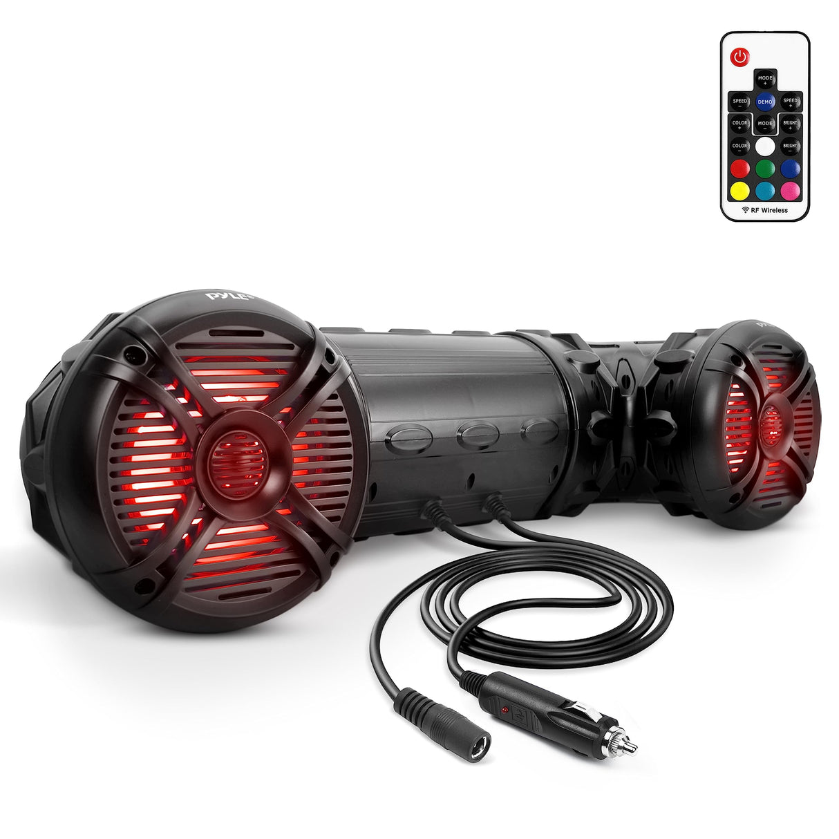 Pyle altavoces bluetooth, Impermeables, Luces LED multicolores, 6.5” y 800V, Estereo, Inalambricos, Para exteriores, Ideal para coches y barcos