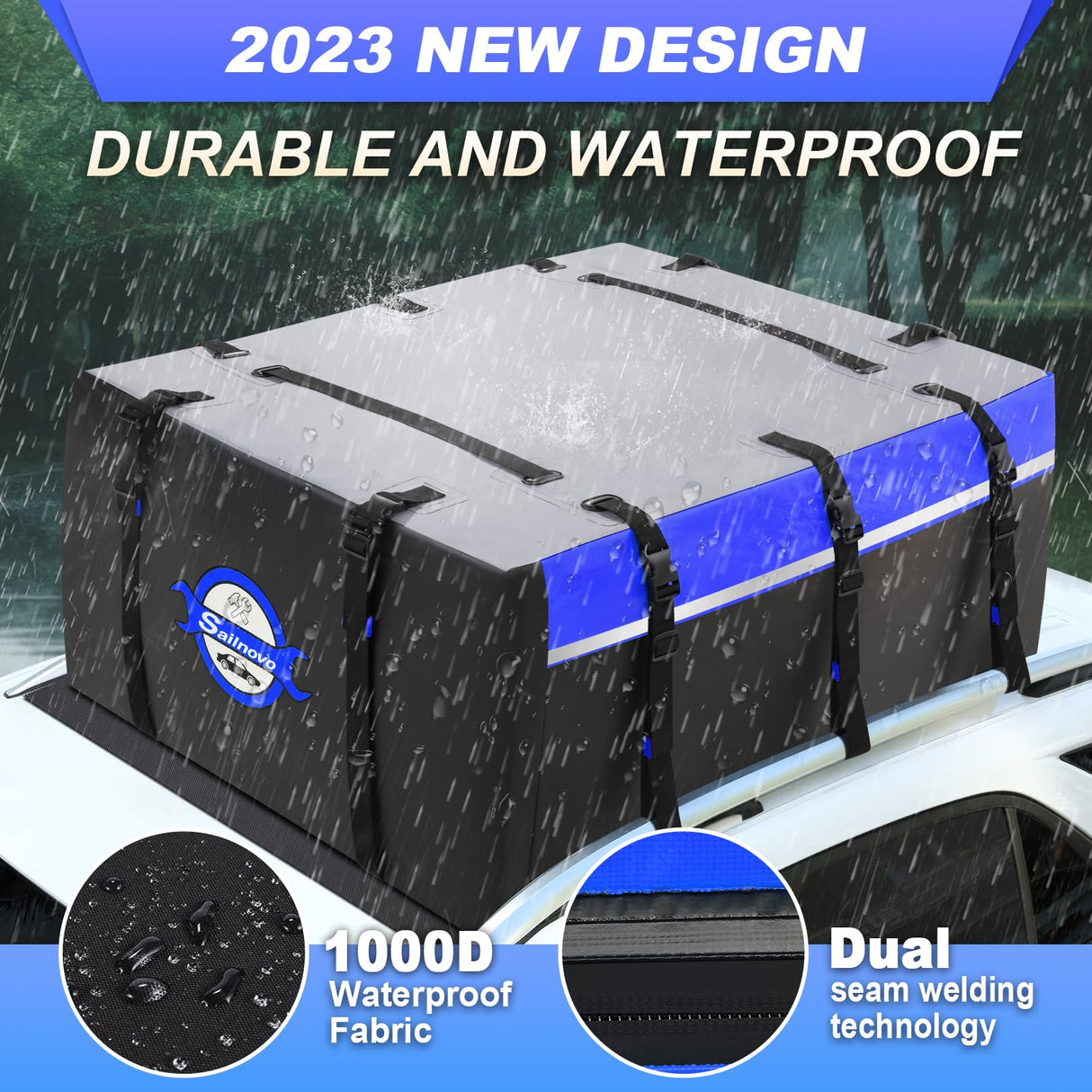Sailnovo Techo, Coche, Impermeable, Amplio, con 6 Correas estables, Almohadillas Antideslizantes y Carcasas para Coches