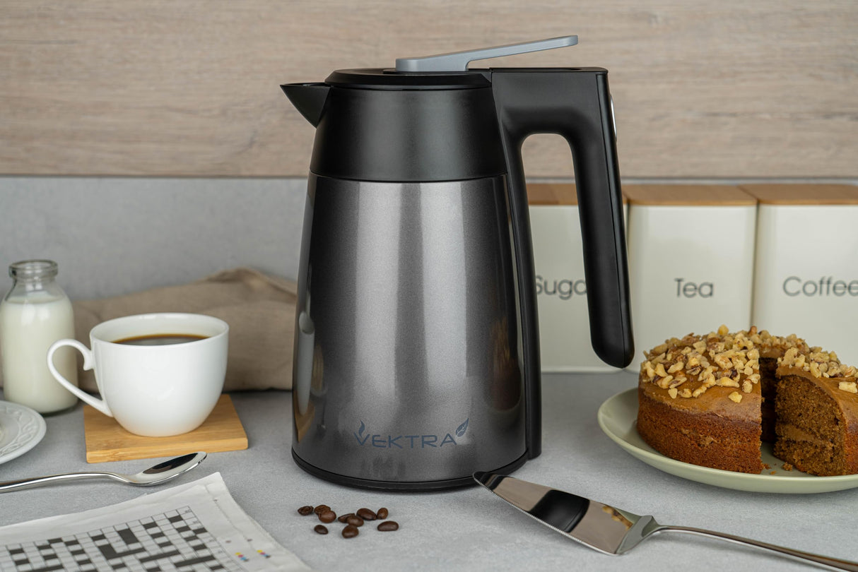 Vektra VEK-1703GP - Vacuum aislado ambientally Eco Friendly Easy para Cordless Kettle, 1,7 litros, grafito gris
