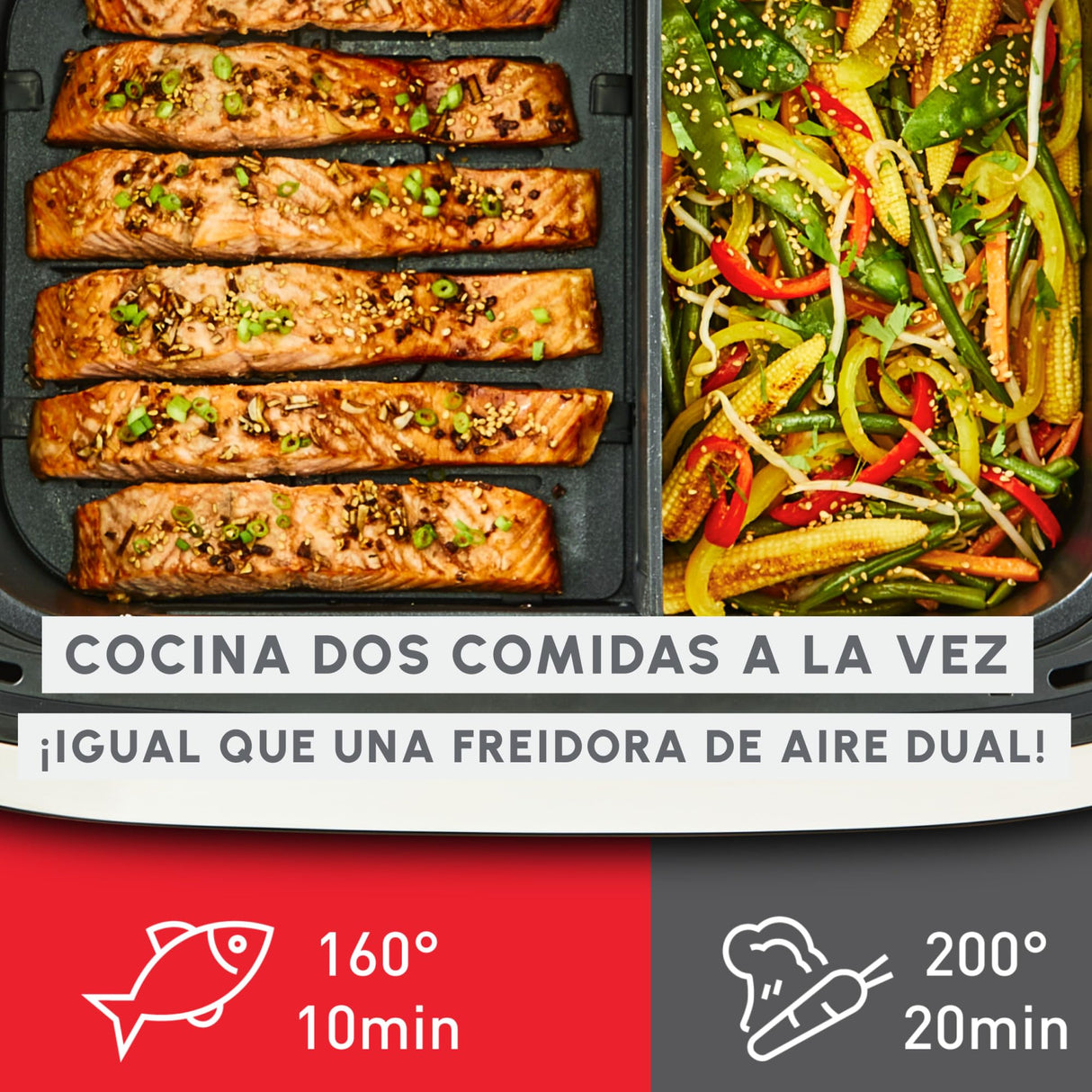 Moulinex Dual Easy Fry Flex, Freidora de aire con separador FlexCook, 9L de Capacidad Para Hasta 8 personas, 7 Programas Preestablecidos, Negro, EZ9228F0
