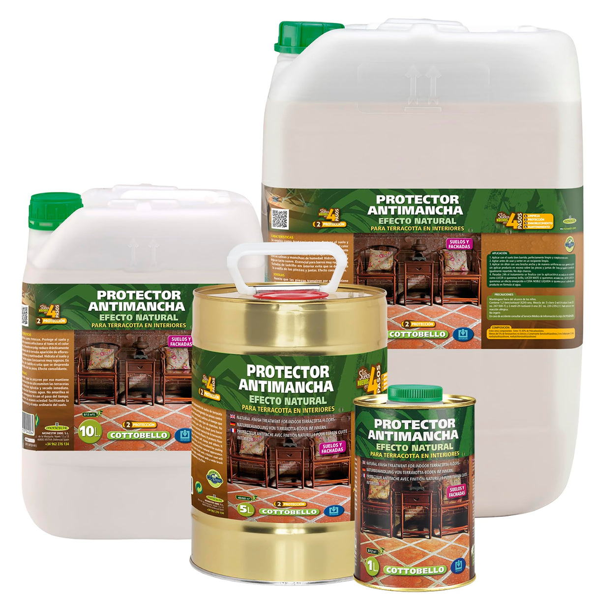 Monestir -COTTOBELLO Protector Antimancha Efecto Natural, Suelos Terracotta y Barro - 25 Litros