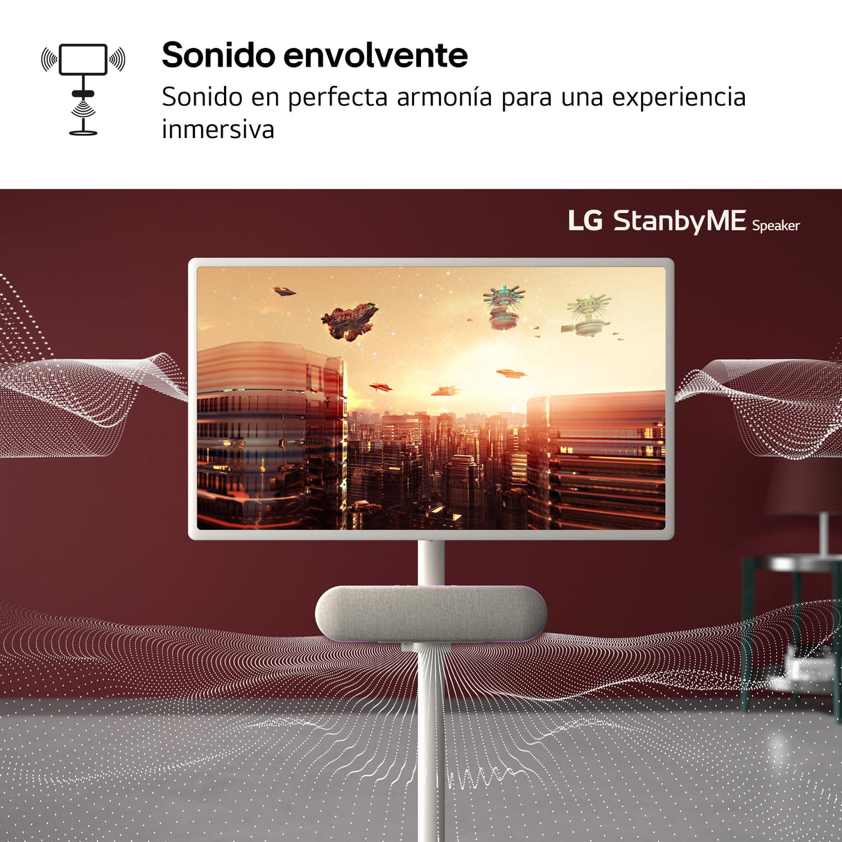 LG StanbyME XT7S - Altavoz Bluetooth Portátil, Sonido Envolvente, Resistencia al Agua IPX5, hasta 16 Horas de Batería, Ideal para StandbyME, Anillo Ajustable, Iluminación, Potencia 20 W
