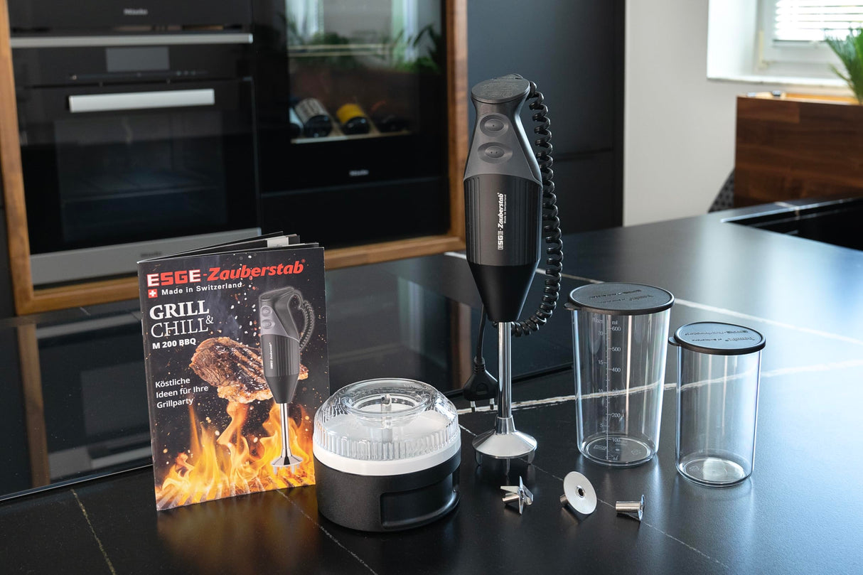 ESGE 98215 ESGE-Zauberstab M 200 - Batidora de mano para barbacoa, hasta 17.000 rpm, 200 W, con accesorio para picar, color negro