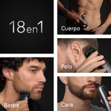 Braun Recortadora Todo En Uno Series 7 AIO7585, Kit De Styling 18en1 Para Barba, Pelo, Orejas, Nariz y Cuerpo, 120 Min De Autonomía, Cortapelos Hombre Con Lámina Ultra Afilada, Gris