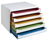 Exacompta - Ref. 308913D - BIG-BOX PLUS HORIZON - Caja de 5 cajones para documentos A4+ - Dimensiones exteriores: profundidad 27 x ancho 35,5 x altura 27,1 cm - Blanco/Arlequin/Blanco