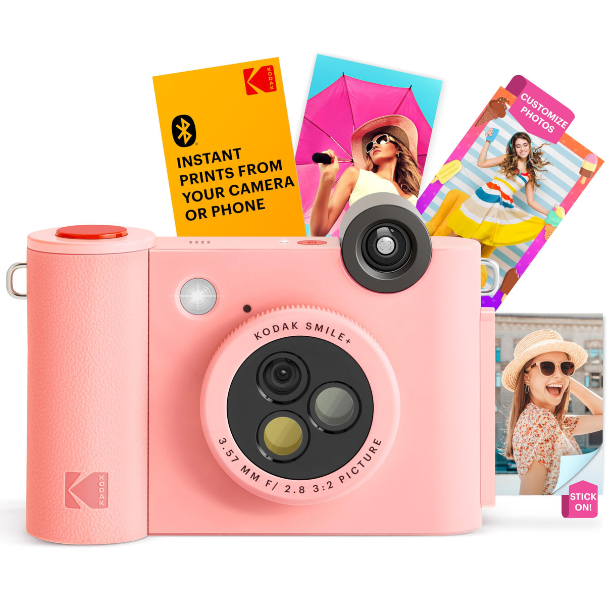 KODAK Smile+ Cámara Digital instantánea 2-en-1 y Impresora Bluetooth - 10MP, Lente giratoria con Efectos, Fotos Adhesivas Zink 2x3”, Imprime Desde App en Dispositivos Inteligentes - Rosa