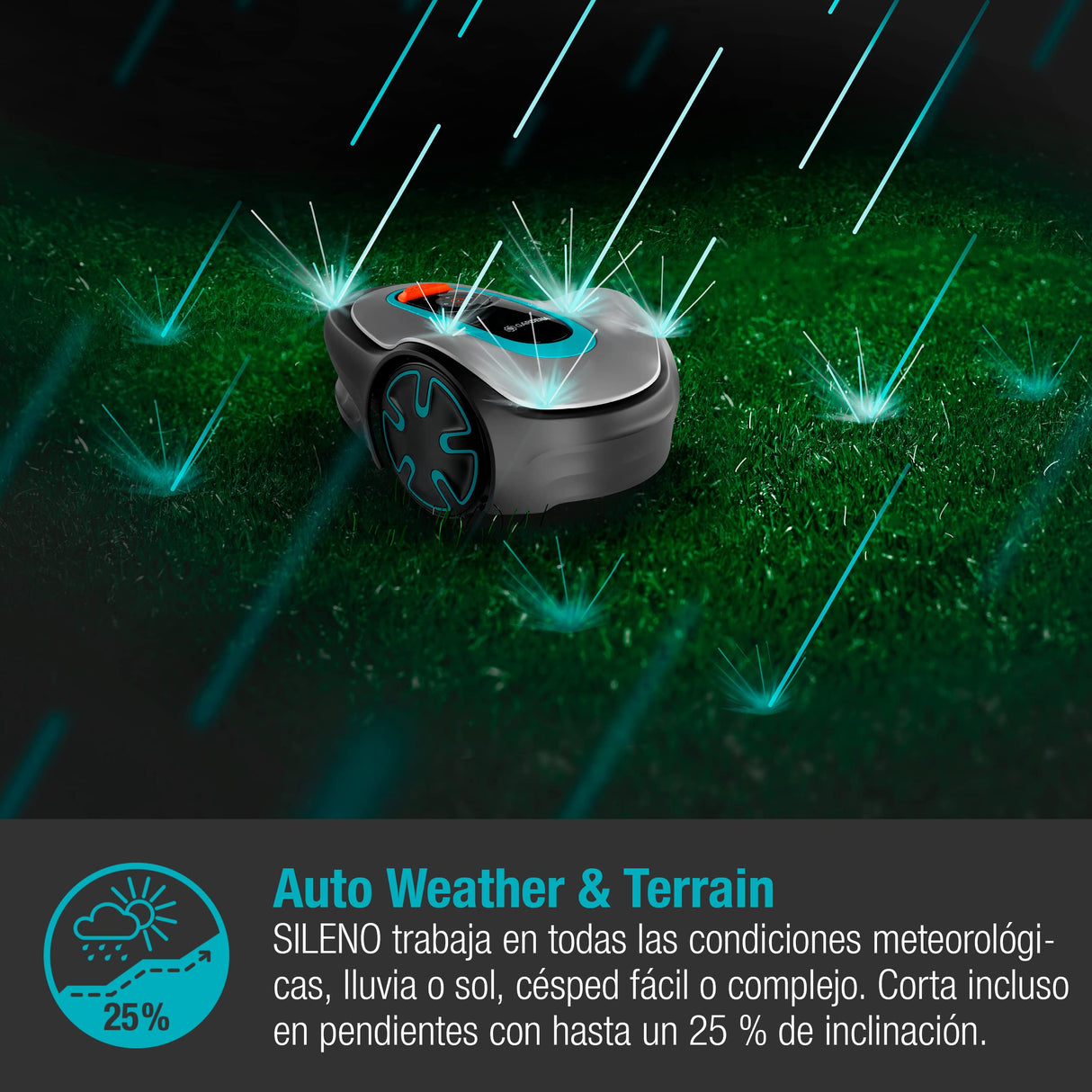 Gardena Robot cortacésped SILENO minimo 250 m²: cortacésped Inteligente con conectividad óptima, programable con la aplicación Bluetooth® de Gardena, versión IT/ES (15201-34)