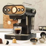 Petra PT5108VDEEU7 Cafetera espresso electrica de estilo retro, compatible con cápsulas de 30/54 mm y café molido, vaporizador de leche ajustable, bomba de presión italiana de 19 bar, sin BPA, 1050 W