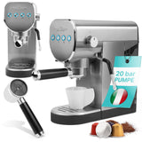 Profi Cook PC ES 1265 - Cafetera 2 en 1 | Cápsulas de café y polvo espresso | Máquina portafiltro 20 bar bomba italiana | Incluye boquilla espumador de leche | Portafiltros para café espresso