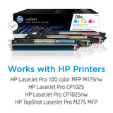 HP 126A CE310AD, Cian, Amarillo y Magenta, Cartuchos Tóner Originales, Pack de 3, para impresoras HP LaserJet Pro serie CP1020, CP1025, TopShot M275 y 100 Color MFP 175
