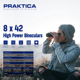 Praktica 8 x 42 mm Resistente al Agua Ambassador Prismáticos con Ed Cristal – Verde