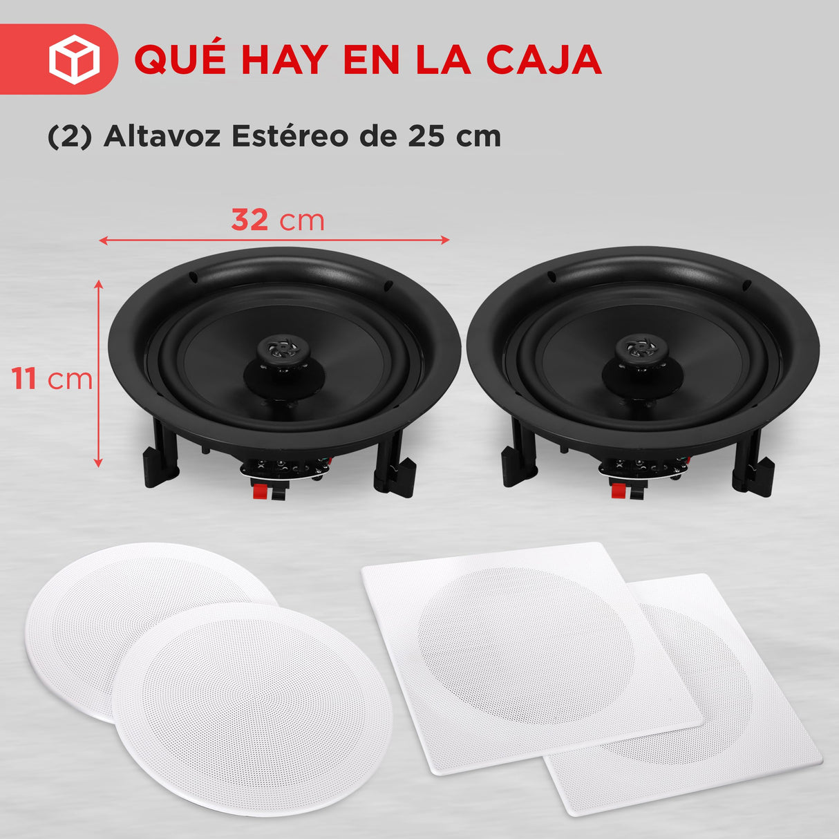Pyle Altavoces empotrables, Pared, Techo, 10”, 300W, Dos vias, Rejilla Intercambiable Redonda y Cuadrada