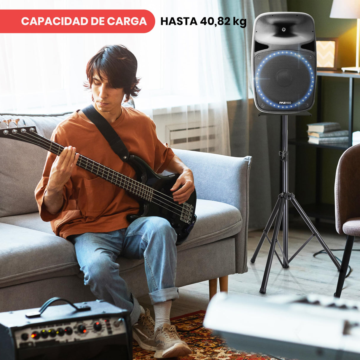 Pyle Soporte de Altavoz Monitor. Par de trípodes con Kit de Montaje. Ajustables en Altura de 86 a 134 cms. con Base de Metal Reforzado, Negro