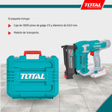 TOTAL - Clavadora de Pins a Batería 20V | 3 Pines | Compatible 10-35 mm | Cargador 140 Pines | Modelo TCBNLI3603 | Herramienta Eléctrica con Maletín y 3600 Pines Incluidos