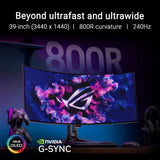 ASUS ROG Swift OLED PG39WCDM - Monitor Gaming OLED Curvo de 39 Pulgadas (3440x1440), 240 Hz, 0,03 ms, G-Sync, disipador Personalizado, ROG Smart KVM, 90 W Type-C, DisplayWidget Center