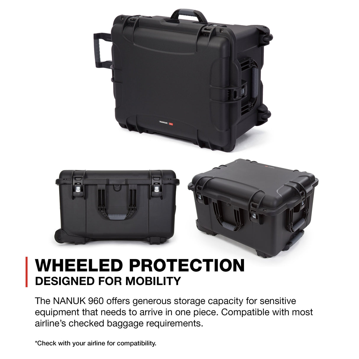 Plasticase, Inc. Nanuk 960 Funda rígida Impermeable vacía con Ruedas and Gewatteerde Divider - Negro