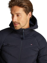 Tommy Hilfiger Cazadora acolchada Hombre Mid Quilt con capucha, Azul (Desert Sky), L