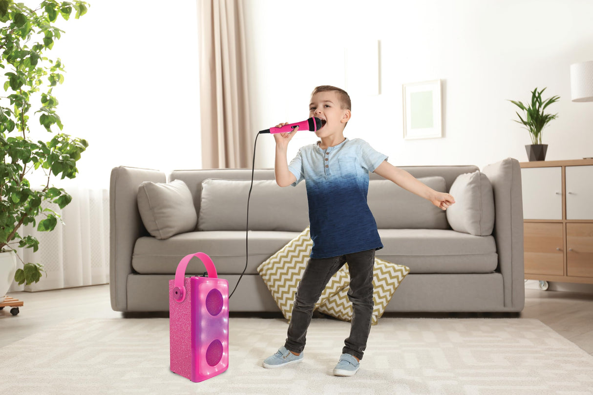 LEXIBOOK, iParty, Altavoz Bluetooth® inalámbrico con luz y micrófono, Efectos de luz Multicolor, Puerto para Tarjeta SD/TF, Batería Recargable, Rosa, BTP185PKZ
