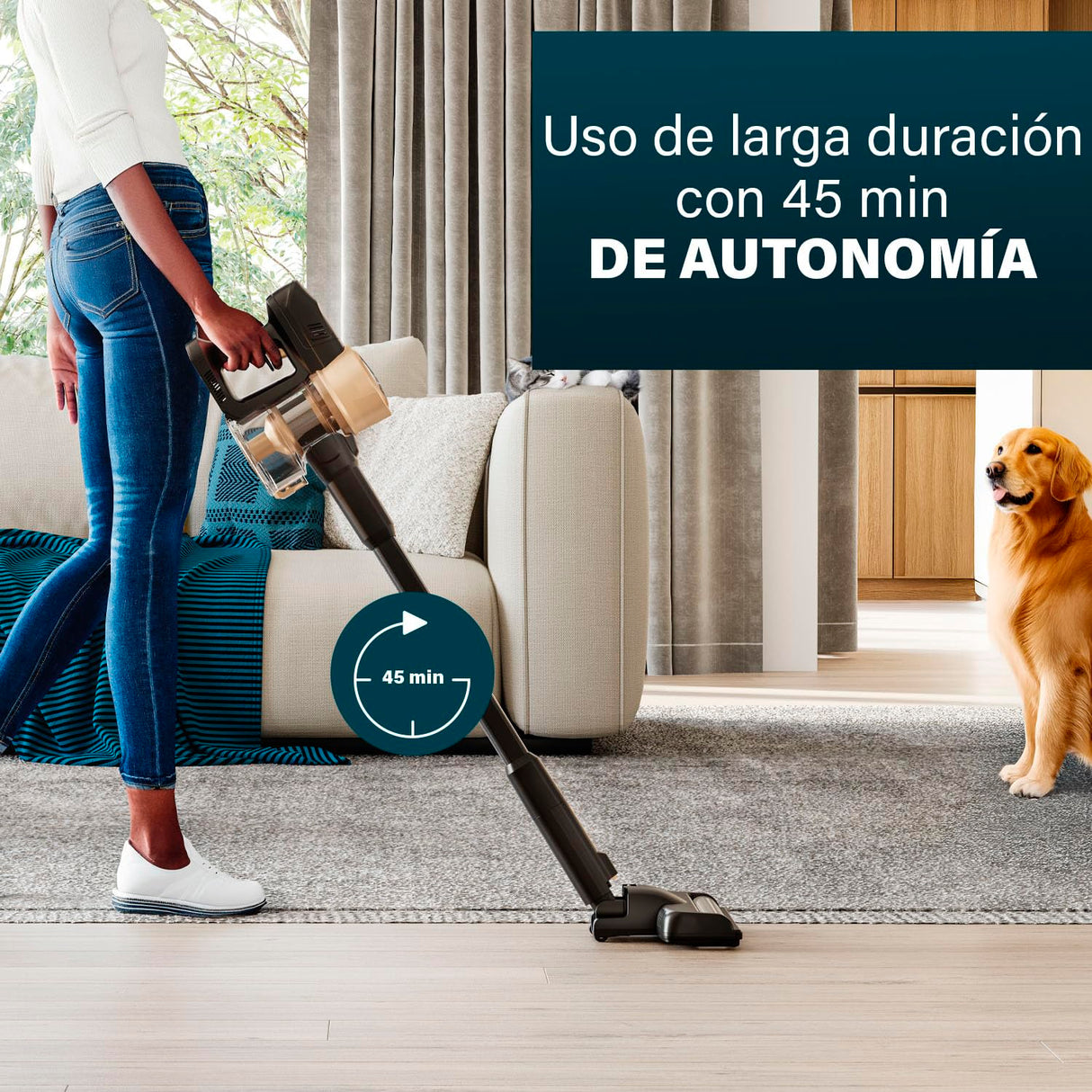 Princess Aspirador de Escoba - 27 kPa - 45 min - 2 en 1 - Motor BLDC - Especialmente diseñado para Pelo de Mascotas - Sin Cable - Sin Bolsa - Ligero - 3 velocidades - Accesorios incluidos - 339395