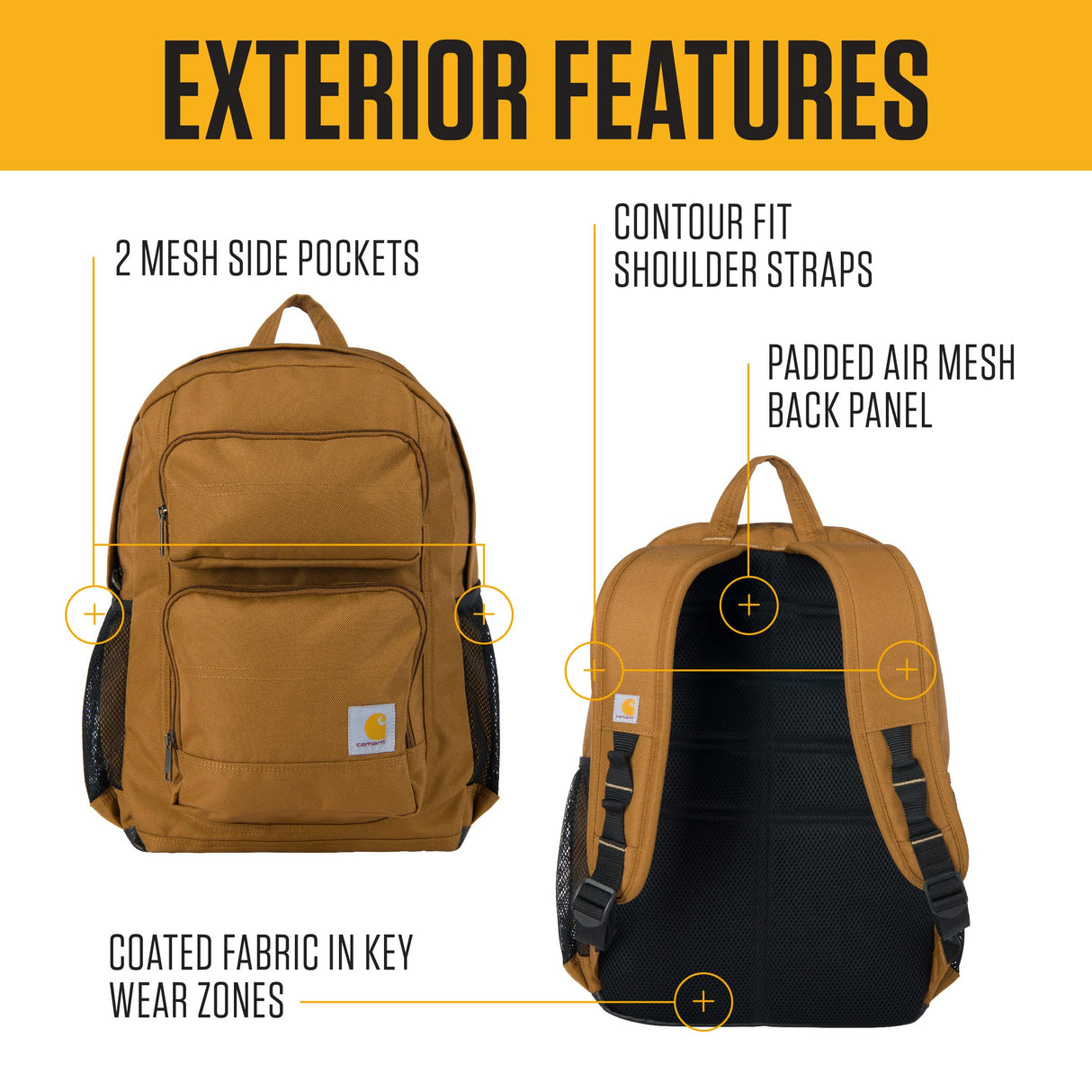 Carhartt Compartimento único, paquete duradero con funda para portátil y base resistente a la abrasión Duravax, mochila clásica de 27 L (negro), talla única