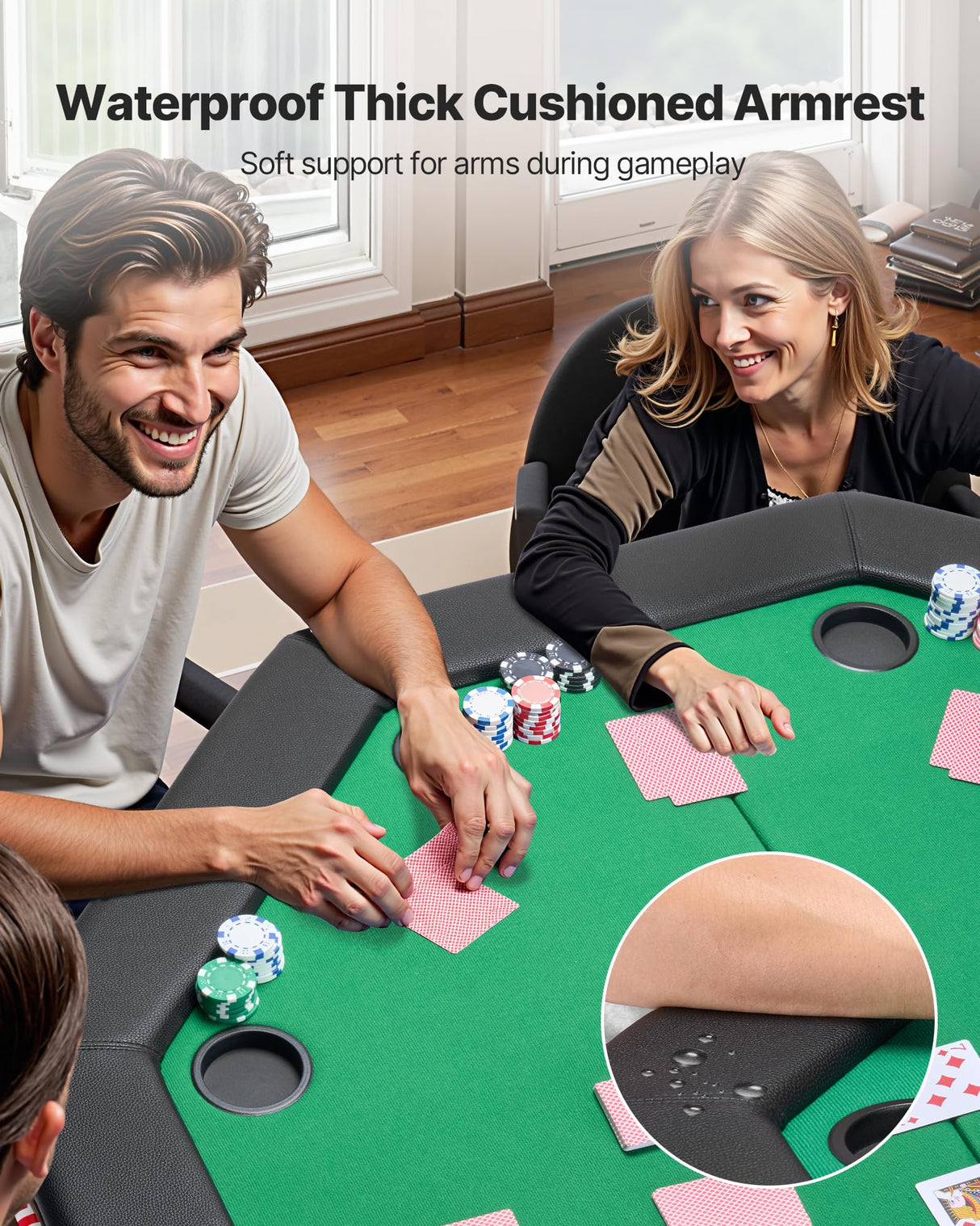 VEVOR Mesa de Póker Plegable, Mesa de Casino Plegable para Ocho Jugadores con Rieles Acolchados y Portavasos, con Patas de Fieltro y Metal, para Texas Hold'em y Blackjack, 1260 x 1260 x 750 mm