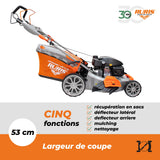 RURIS POWER FOR NATURE - Cortacésped térmico RX555s Motor Honda 5,2 CV, 202 CC, 530 mm, Bolsa 65 l, propulsa automática, 5 en 1: Recogida, eyección Trasera y Lateral, Mulching, Limpieza