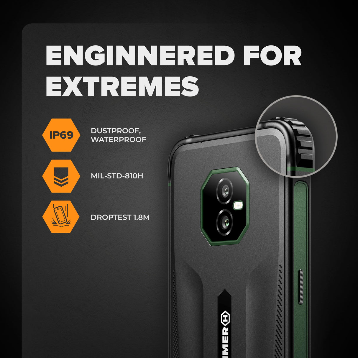 Hammer H Ranger 4G LTE, 6/128GB, Android 15, Dual-SIM, Bluetooth 5.2, NFC. 50 MPX, Omnivision, 5000 mAh, Powerbank, IP69