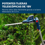 Bosch Professional 18V System sierra de bastón telescópico GHE 18V-50 TP (bastón telescópico de 2,5 m, 3400 carreras por minuto, apertura de dientes de 23,5 mm, correa de hombro incl., sin batería)