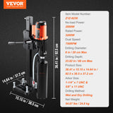 VEVOR Taladro de Diamante Diámetro Máximo de 20 cm Máquina Perforadora de Diamante Profundidad de 60 cm Perforación en Seco y Húmedo 750 rpm Taladro Diamantado para Construcción de Hormigón Armado