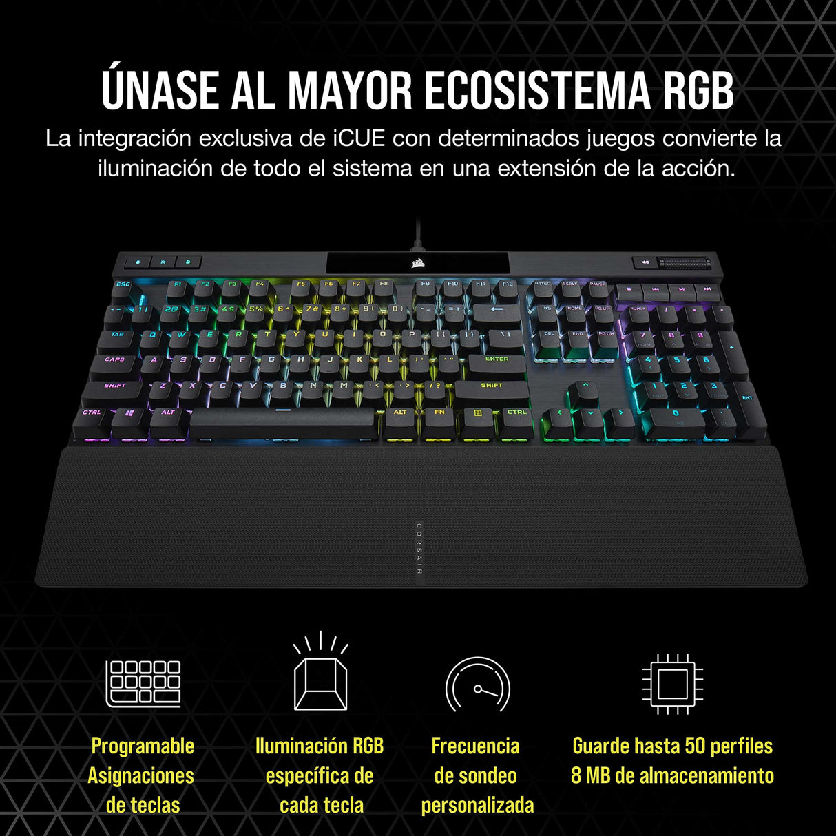 CORSAIR K70 RGB PRO Teclado Mecánico con Cable para Juegos – Interruptores Lineales Cherry MX Red, SOCD, Llaveros PBT Double-Shot, 8000Hz Hyper-Polling, NKRO, Torneo Switch, QWERTY ES – Negro