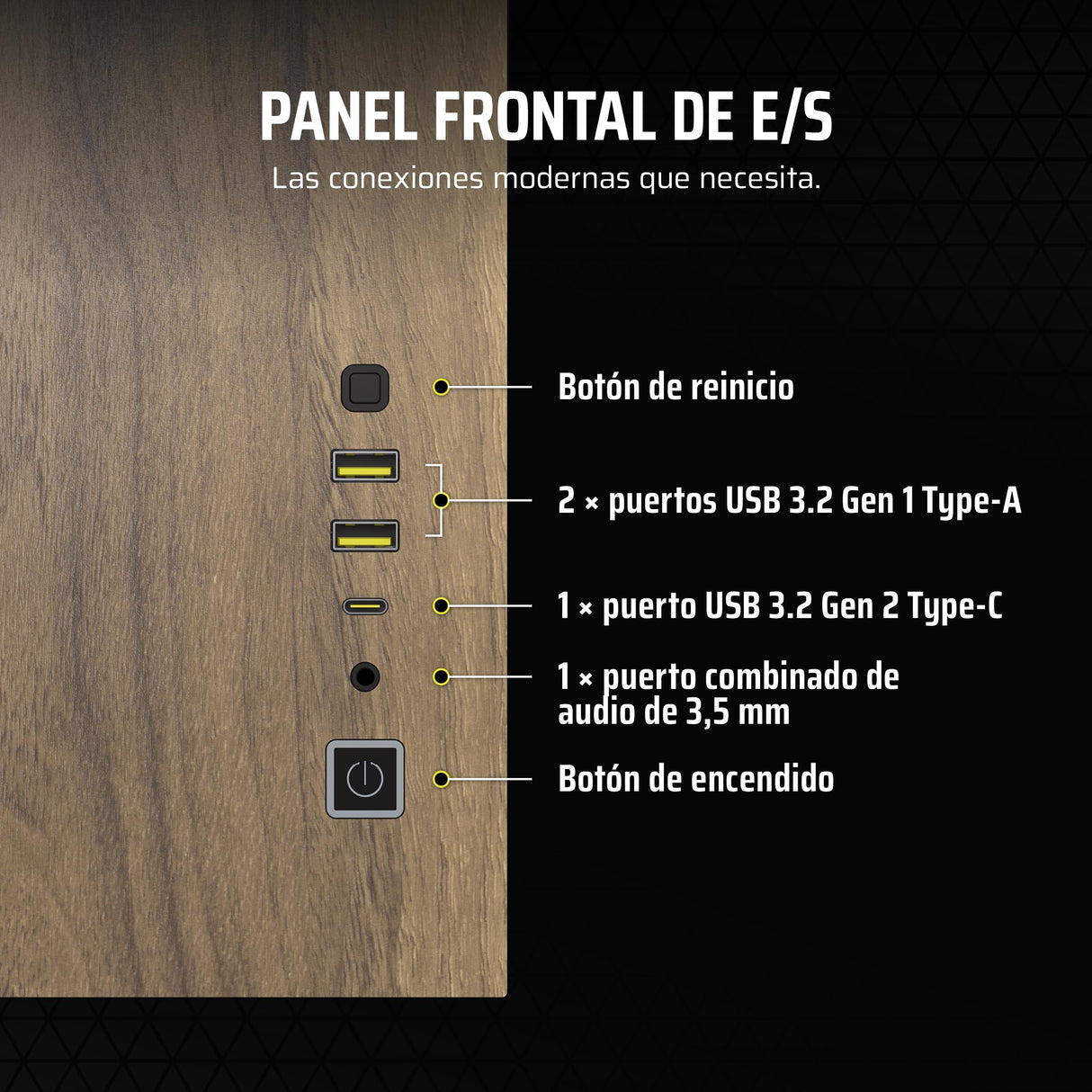 CORSAIR 2500X Pequeña-Torre mATX Caja de PC de Doble Cámara - Cristal Templado Panorámico - Conexión Inversa Compatible con Placa Base - Sin Ventiladores Incluidos - Negro/Madera de Nogal