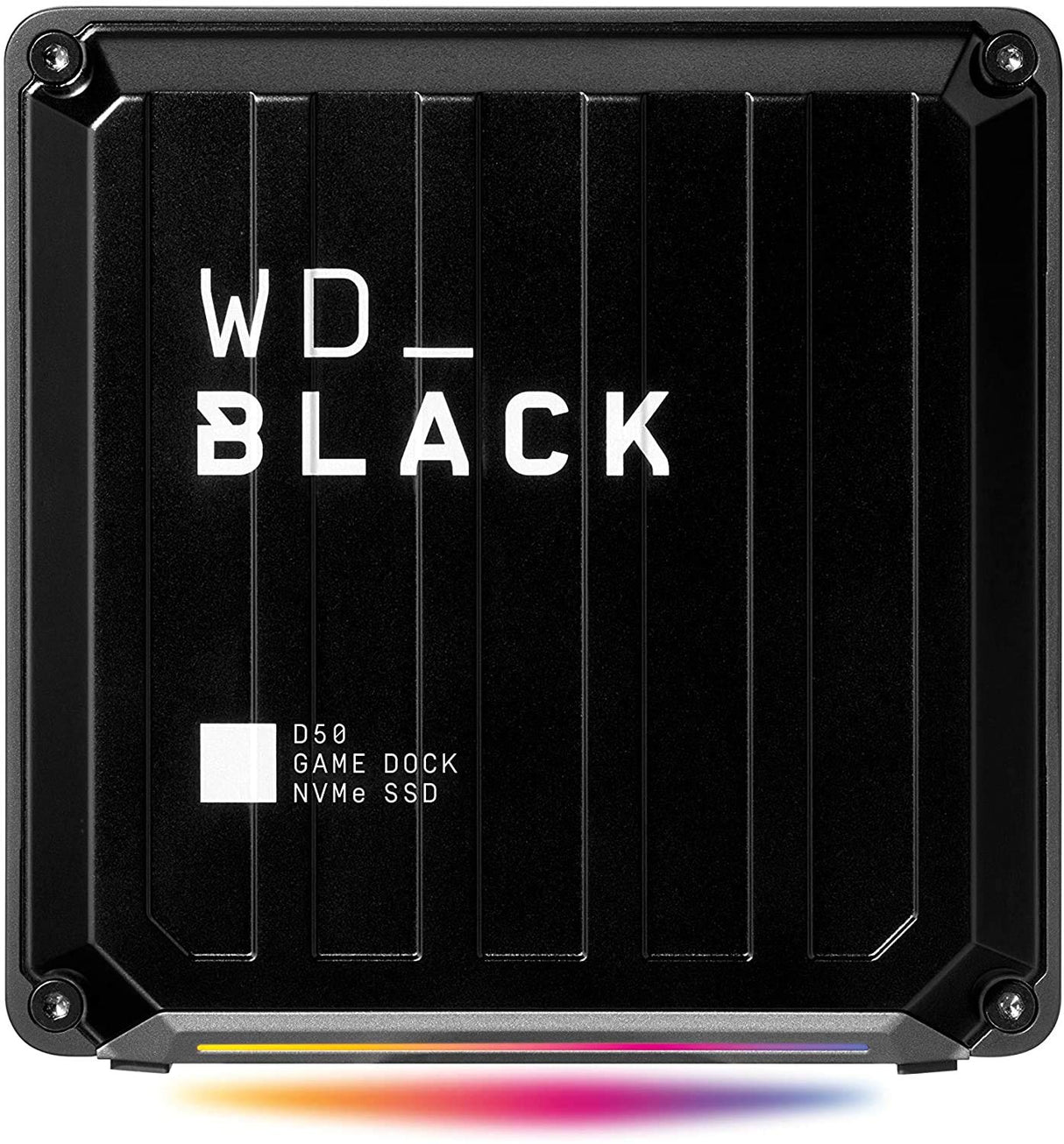 WD BLACK D50 NVMe SSD, Game Dock de 2 TB, 2 puertos Thunderbolt 3, DisplayPort 1.4, 2 puertos USB-C, 3 puertos USB-A, entrada y salida de audio y Gigabit Ethernet, iluminación RGB personalizable
