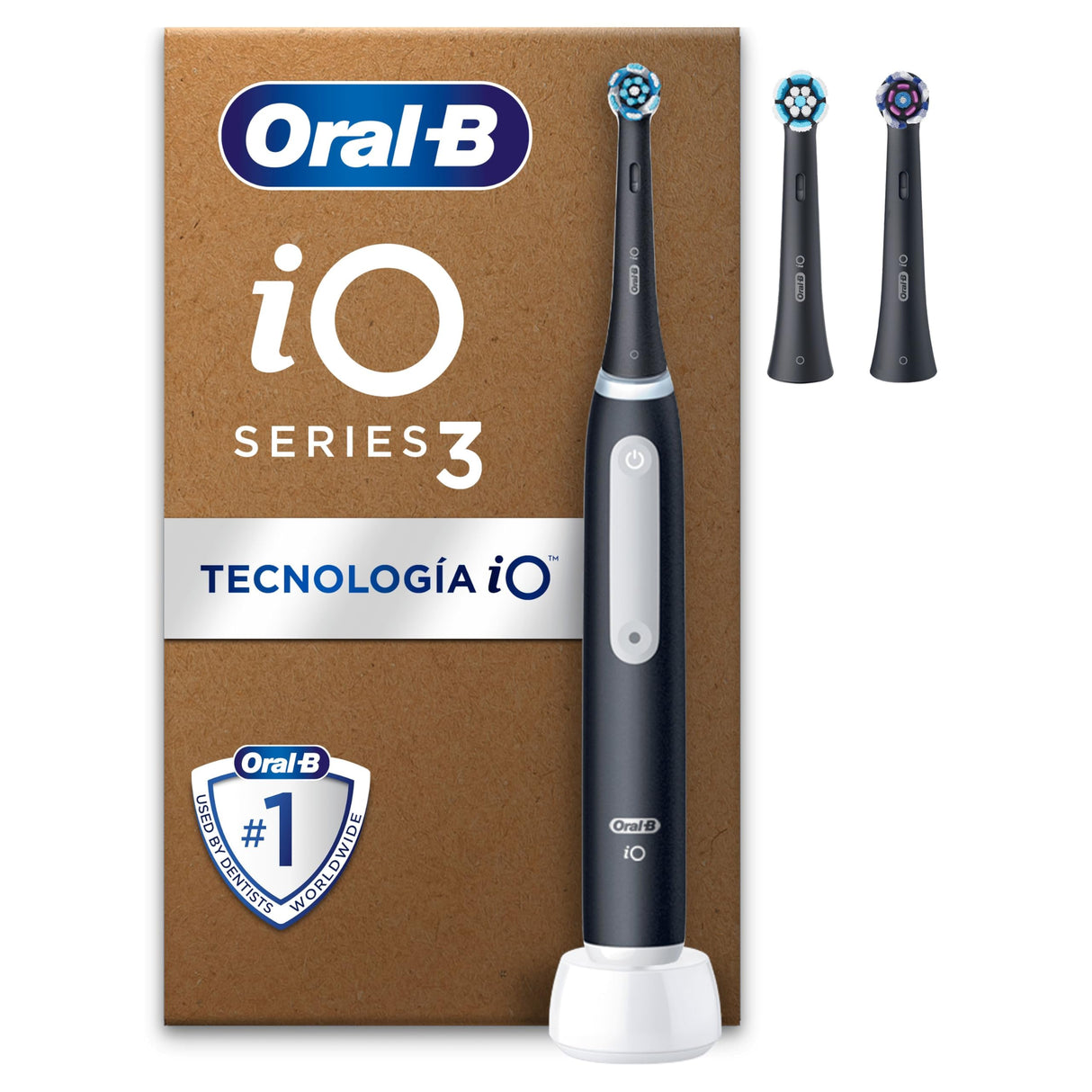 Oral-B iO 3 Cepillo de Dientes Eléctrico Negro, con 3 Cabezales, Diseñado por Braun