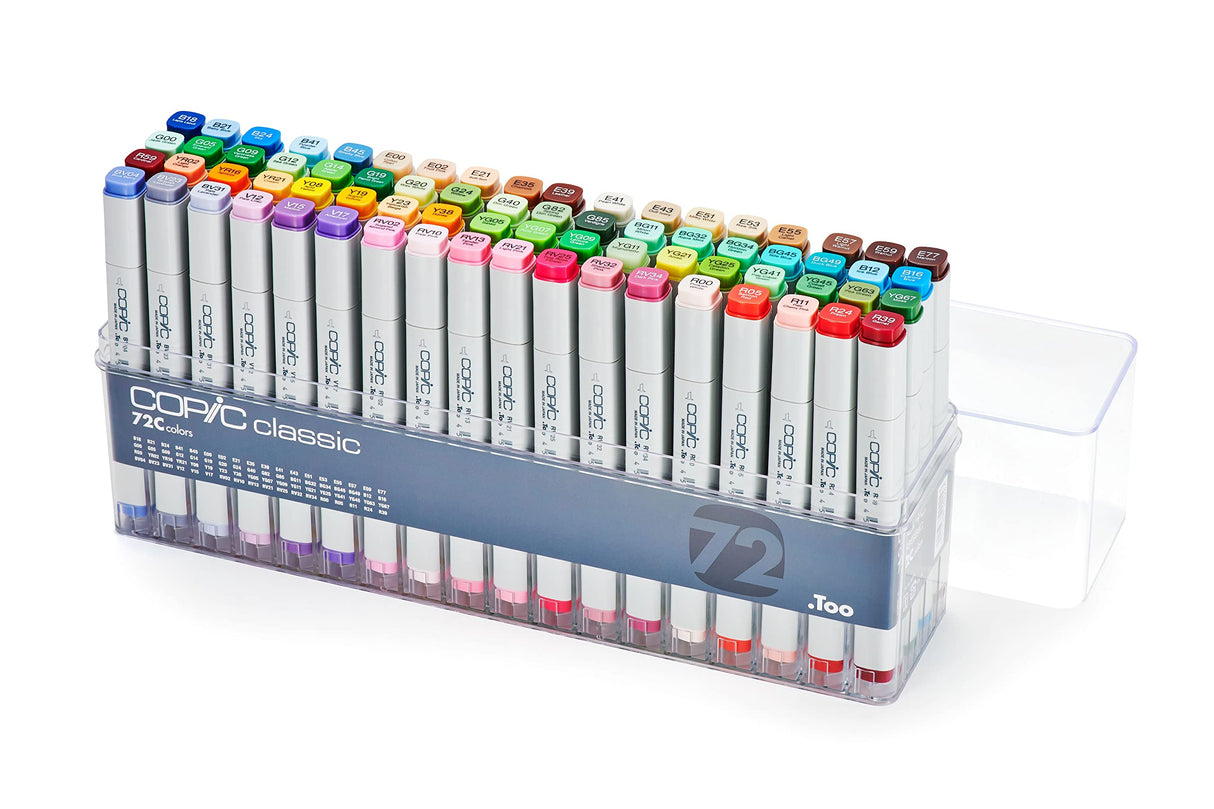 COPIC Classic Set «72 Colores C», 72 piezas en expositor acrílico, Rotulador doble con punta media y fina
