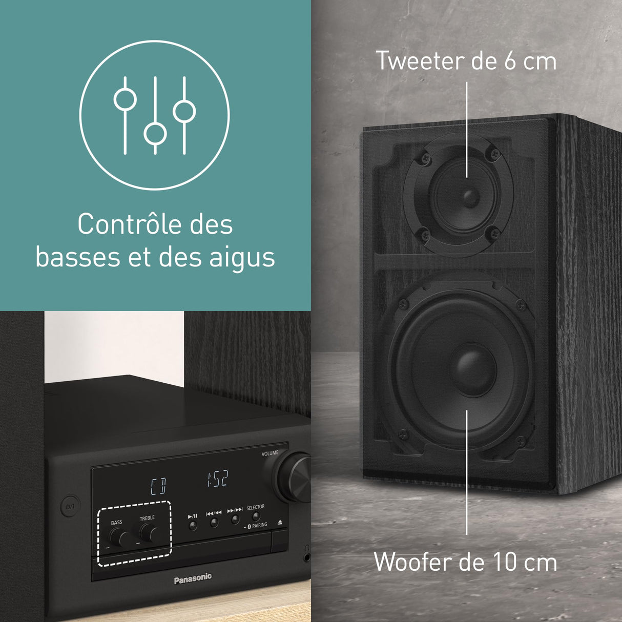 Panasonic SC-PM702EG-K Neat - Sistema estéreo Compacto de Alta fidelidad con CD, Radio Dab+/FM, USB y Bluetooth, Altavoces de 80 W, Control de Graves, Color Negro.