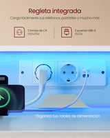 VASAGLE Escritorio con Cajones de Tela, Luces LED y Tomas Corriente Incorporadas, Estante para Monitor, 55 x 135 x 90 cm, 2 Puertos USB-A, para Oficina Casa, Blanco Arce LWD094W01