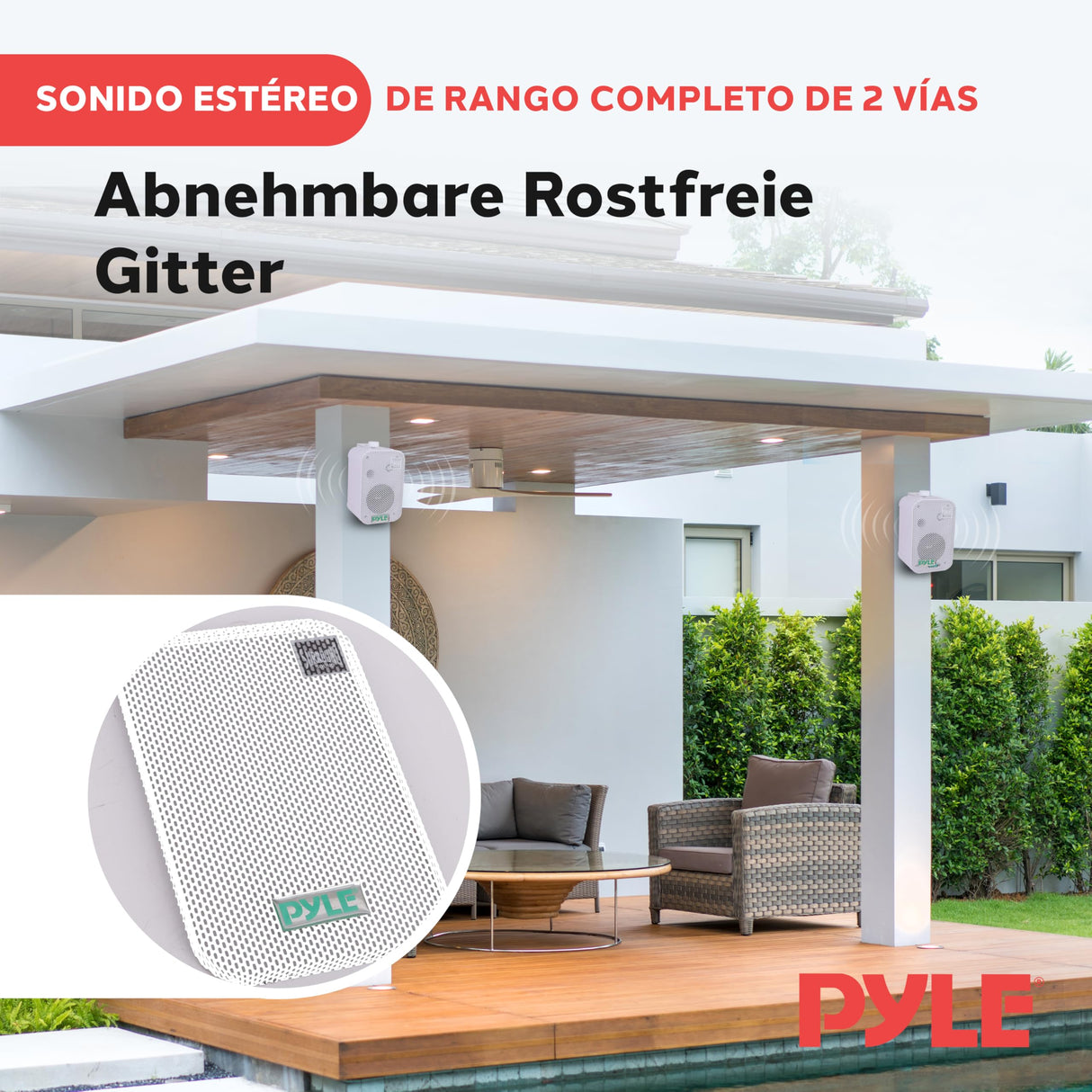 Pyle Altavoces, Duales, Resistentes al Agua y a la Intemperie, Montaje en Pared o Techo, 5.25”, Ideal para Uso en Piscinas, Patios, Terrazas, Espacios Interiores