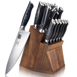 SHAN ZU Juegos de Cuchillos con Bloque, Juego de Bloque de Cuchillos, Juegos de Cuchillos de Cocina Japoneses de Súper Acero con Bloque Extraíble y Mango Ergonómico K133, Serie Genbu de Tortuga Negra