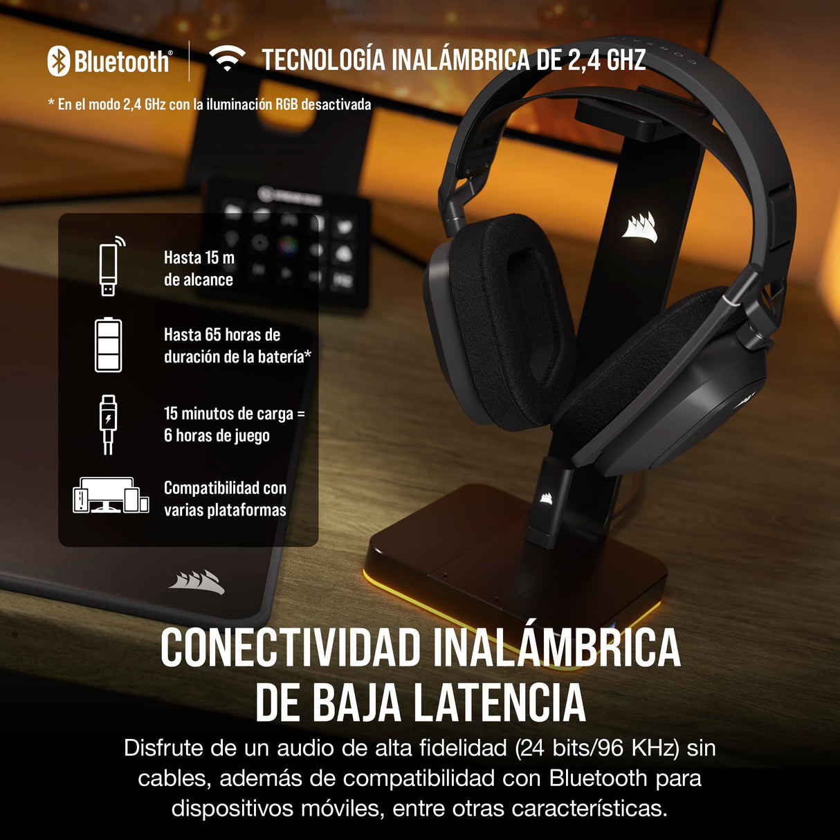 Corsair HS80 MAX Wireless Auriculares para Juegos Multiplataforma con Bluetooth – Dolby Atmos – Micrófono de Calidad Broadcast – Compatible con iCUE – PC, Mac, PS5, PS4, Switch, Móvil – Gris Acero