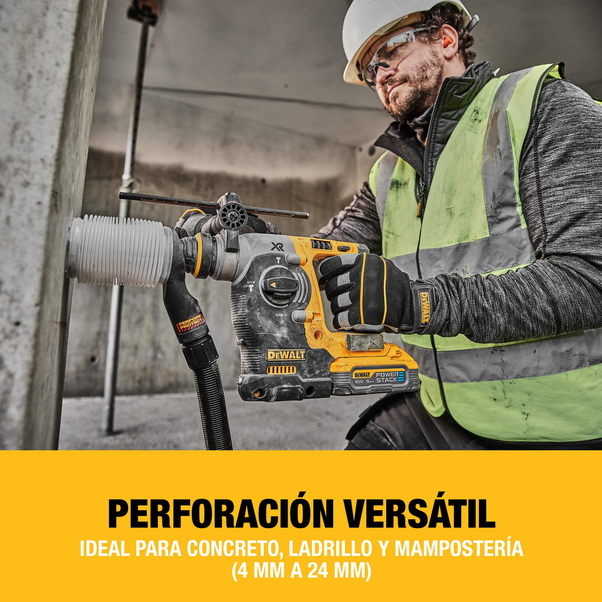 DEWALT Martillo Electroneumático Brushless 24mm SDS-Plus 18V XR , Unidad Sin Batería ni Cargador, DCH273NT-XJ