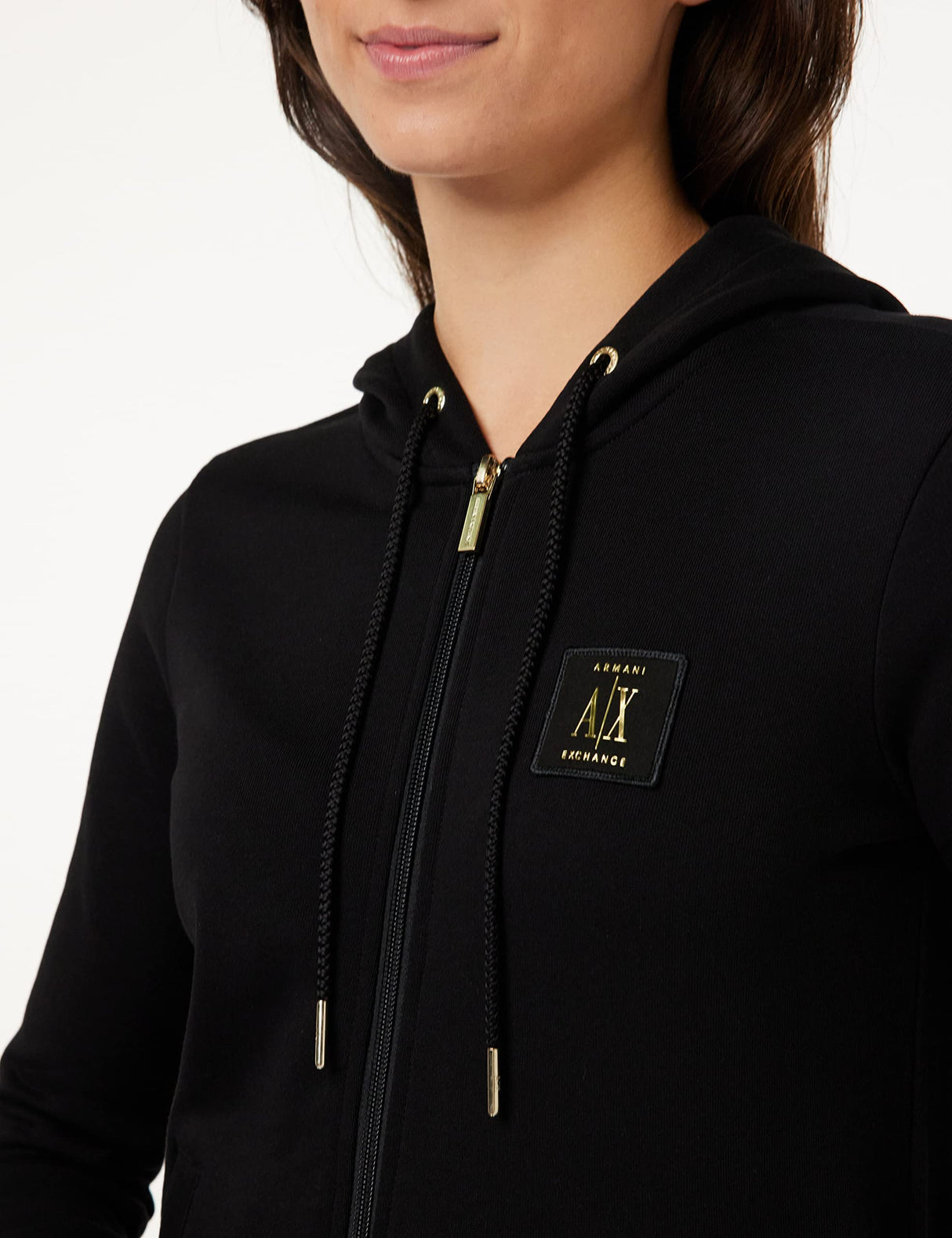 Armani Exchange Icono, con Capucha, Logotipo Dorado Lateral, Cremallera Sudadera, Negro, M para Mujer